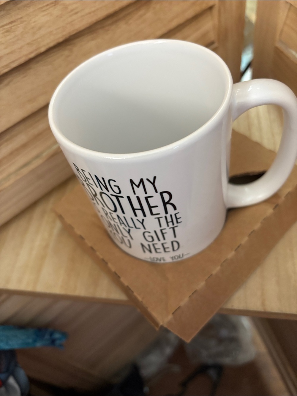 White Ceramic Mug with Black Typographic Message